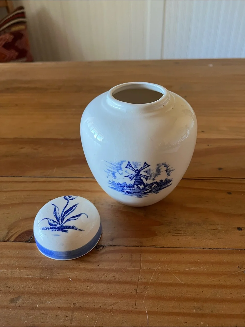 Vintage Hand Painted Windmill Jar w/Lid